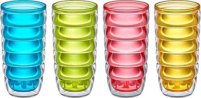 Amazing Abby - Arctic - 24-Ounce Insulated Plastic Tumblers (Set of 4), Double-Wall Plastic Drinking Glasses, Mixed-Color High-Balls, Reusable Cups, BPA-Free, Shatter-Proof, Dishwasher-Safe