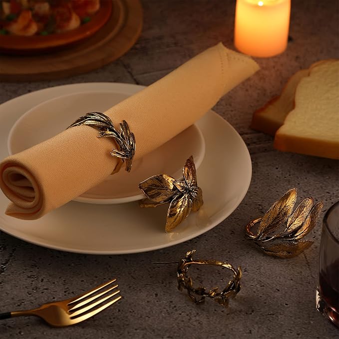 8 Pieces Herb Napkin Rings Set Vintage Leaf Napkin Holders Rings Glossy Holder - Image 4