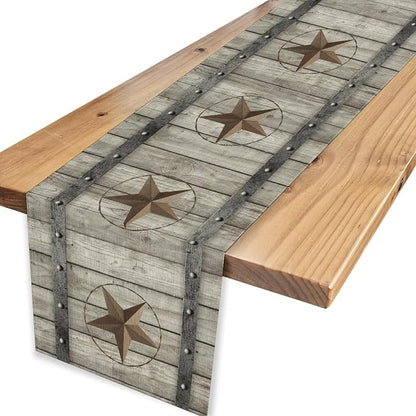 Western Texas Table Runner, Rustic Farmhouse Golden Star Wooden Barn Plank - Image 4