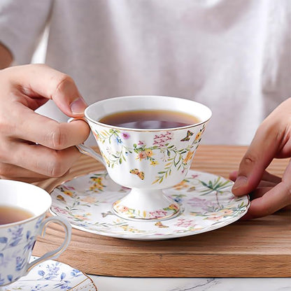 fanquare 5 oz Yellow Spring Floral Porcelain Tea Cup and Saucer | Wildflowers - Image 2