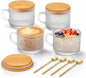 Semderm Vintage Glass Coffee Mugs Set of 4, Overnight Oats Containers - 14oz by Semderm
