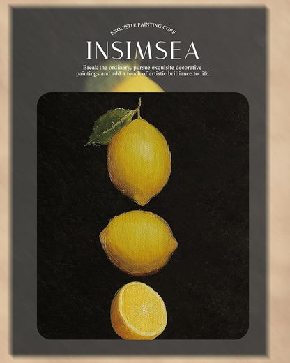 InSimSea Gold Framed Wall Art, Lemon Kitchen Wall Shelf Decor, Dark Moody Still Life Canvas Print Art, Dining Room Farmhouse Decor, Antique Paintings with Picture Frame 13x16inch