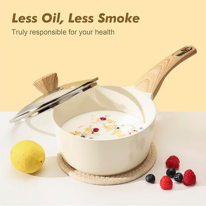 SENSARTE 14-Piece Ceramic Non Stick Induction Cookware Set, Non Toxic Healthy Non Stick Kitchen Cooking Pots and Frying Pans Set, PFAS PTFE PFOA PFOS Free, Ceramic White