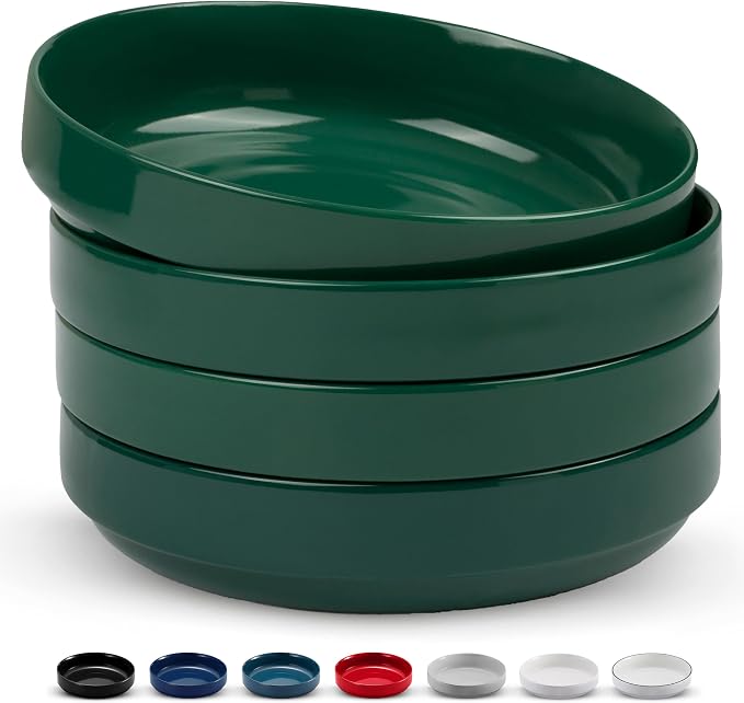 KooK Ceramic Large Pasta Bowls, Microwave and Dishwasher Safe, Shallow Serving by Kook