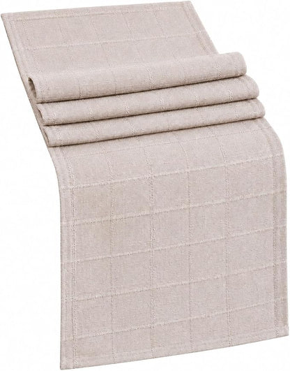 Plaid Table Runner, Woven Grid Pattern, Linen Texture Elegant Dining Table Decor by Raedan