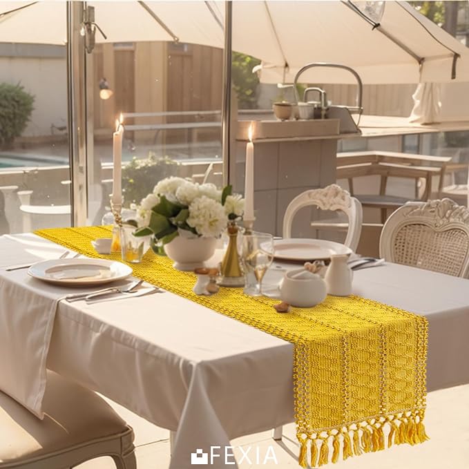 Yellow Table Runner with Tassels 12x90 Inch - Image 7