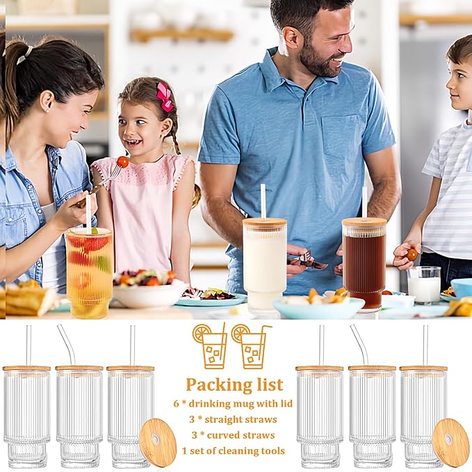 6 Pcs 16oz Ribbed Glass Cups - Image 5