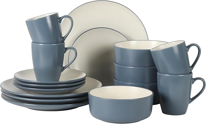 Gibson Elite Oxford Blue Plates and Bowls Sets, 16 Piece Stoneware Dinnerware by GibsonHomewares