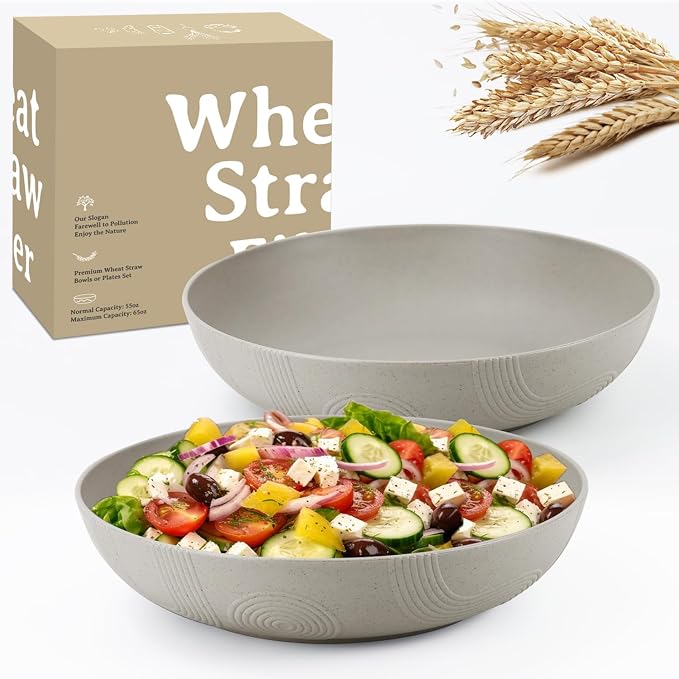 2 Pack Salad Bowls, 10inch 65oz Large Salad Bowl Set, Plastic Bowl by WROVA