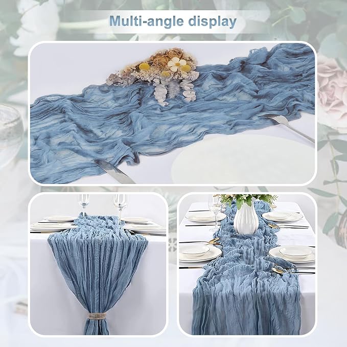 1 Pack Dusty Blue Cheesecloth Table Runner 35x120 Inch 10Ft Rustic Gauze Cheese - Image 5