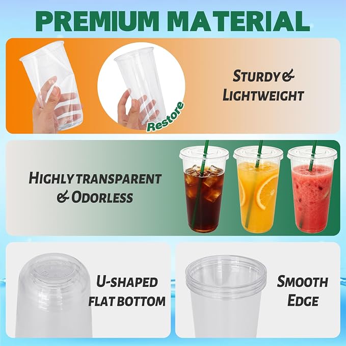 Qinsihwn 25 Sets 20 oz Plastic Cups - Image 3