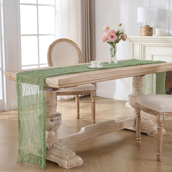 3 Pack Sage Green Cheesecloth Table Runners, 120 Inch 10Ft Moss Gauze Table - Image 6