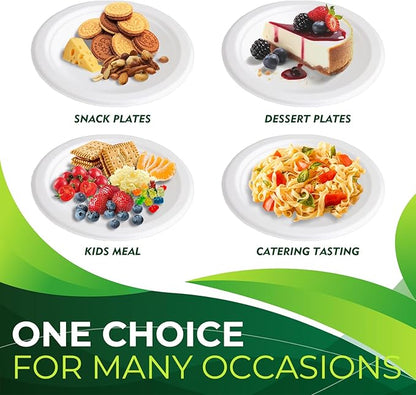200PCS (100Sets) Biodegradable Paper Plates Set, (100PCS 6" Dessert Plates and 100PCS Forks/Sporks), Compostable Appetize Plate, Disposable Cake Plate, Perfect for Birthday Party
