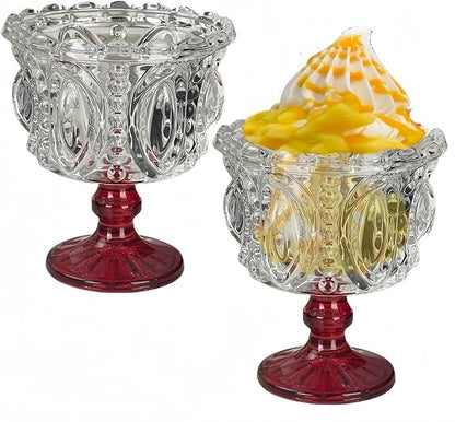 Carnival Glass Vintage Footed Dessert Cups Set of 2, 9oz Embossed Goblet by YUHANOER