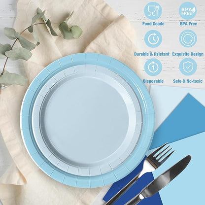 60 PCS Blue Paper Plates, Light Blue Plates and Napkins Party Supplies - Image 4