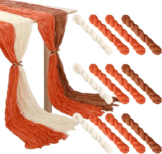 12 Pcs Fall Cheesecloth Gauze Table Runners, Gradient Terracotta | Thanksgiving by Remagr