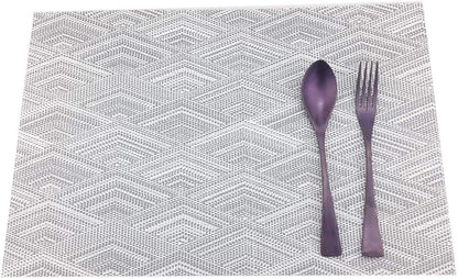Gugrida Luxury Placemats Woven Vinyl Non-Slip Insulation Heat Stain Resistant Washable Table Placemats Kitchen Dining Table Top Meal Mat Place Mats PVC Set of 6, Shape of Grey Diamond
