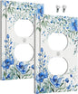 Outlet Covers Blue Watercolor Flowers Retro Floral Leaves 1 Gang Duplex Light Switch Cover Plate Decorative Wall Plates Electrical Switchplate Receptacle for Bathroom Bedroom Decor（2 Pack）
