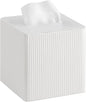 Mkono Tissue Box Cover PU Leather Square Tissue Box Holder with Bottom, Decorative Facial Cube Organizer for Bedroom Bathroom Dresser Vanity Countertop Night Stands Home Office Desk (Ivory)