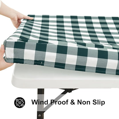 Smiry Rectangle Picnic Table Cloth, Elastic Waterproof Fitted Vinyl Tablecloths, Flannel Backed Buffalo Plaid Table Covers for Dining, Camping, Outdoor (Hunter Green and White, 24" x 48")