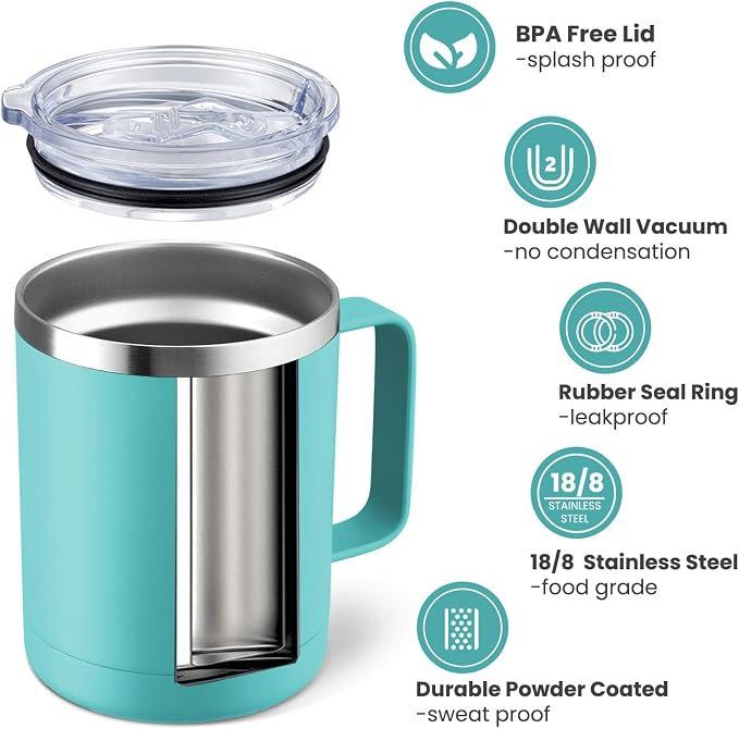 MEWAY 12oz Coffee Mug With Handle 4 Pack Bulk, Stainless Steel Insulated Travel - Image 2