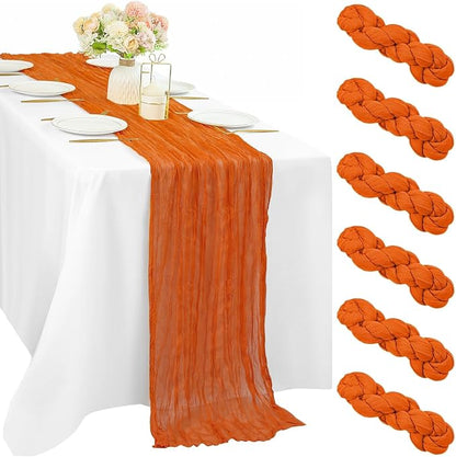 6 Pieces 10FT Orange Cheesecloth Table Runner Boho Gauze Fabric Runner by Sunnyline