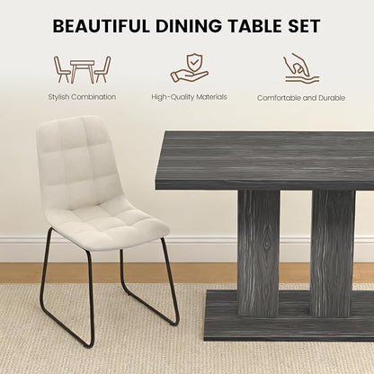 Modern 5-Piece Dining Table Set for 4, 46" Pedestal Dining Table with 4 Leather Chairs, Small Space Saving Kitchen Table Set, Grey Wood Finish Rectangular Table for Dining Room & Apartment