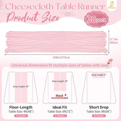 Showgeous 30 Pack Light Pink Cheesecloth Table Runner, 17 x 108 Inches | Boho - Image 2