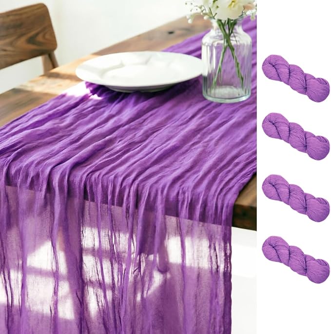 Purple Cheesecloth Table Runner 120 Inches 4 Pack Gauze Table Runner | Summer by LINXTAR