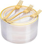 I00000 72 Pcs Clear Plastic Dessert Plates 7.5" & 72 Pcs Gold Disposable Forks 7.4", Clear Small Plates,Nice Dessert Plates,Fancy Salad Plate,Gold Cake Plate for Party, Occasions, Wedding