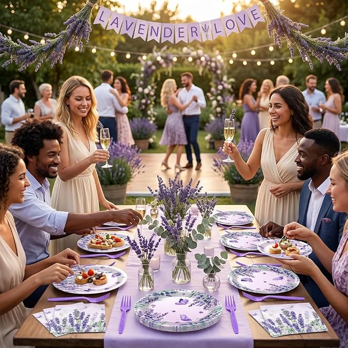 96Pcs Purple Party Supplies Lavender Paper Plates Napkins Summer Decoration | - Image 7