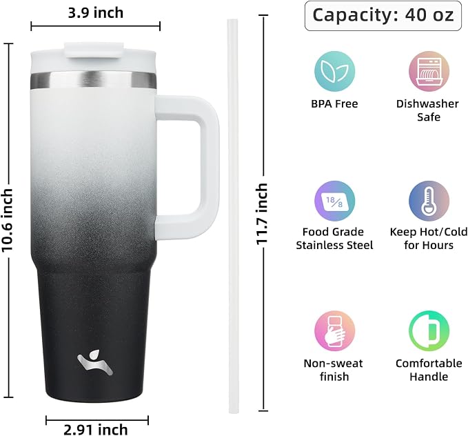 Konokyo 40 oz Insulated Tumbler Water Bottle - Image 4