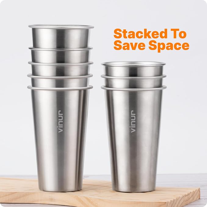 VINUR Stainless Steel Cups-20 oz Stackable Metal Drinking Glasses 8 Pcs | 20 oz - Image 6