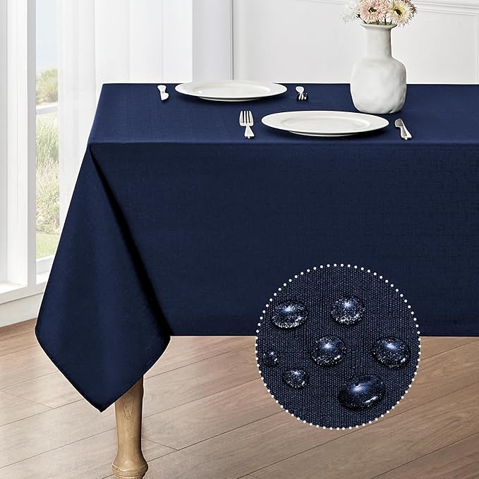 Rectangle Tablecloth Waterproof 60x104 inch Linen Textured Table Cloth Stain and Wrinkle Resistant Washable, Decorative Fabric Table Cover for Dining, Party and Camping, Navy Blue
