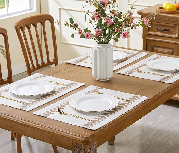 Wracra Embroidered Place Mats, Taupe Rustic Placemats Set of 6 | Macrame - Image 5