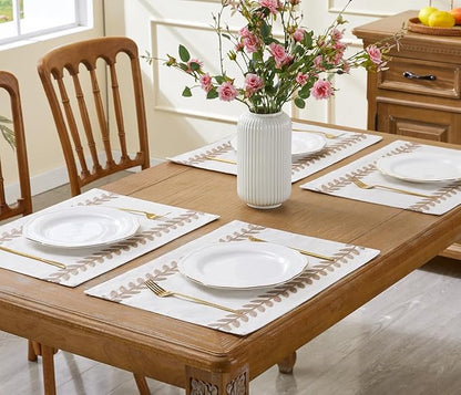 Wracra Embroidered Place Mats, Taupe Rustic Placemats Set of 6 | Macrame - Image 5