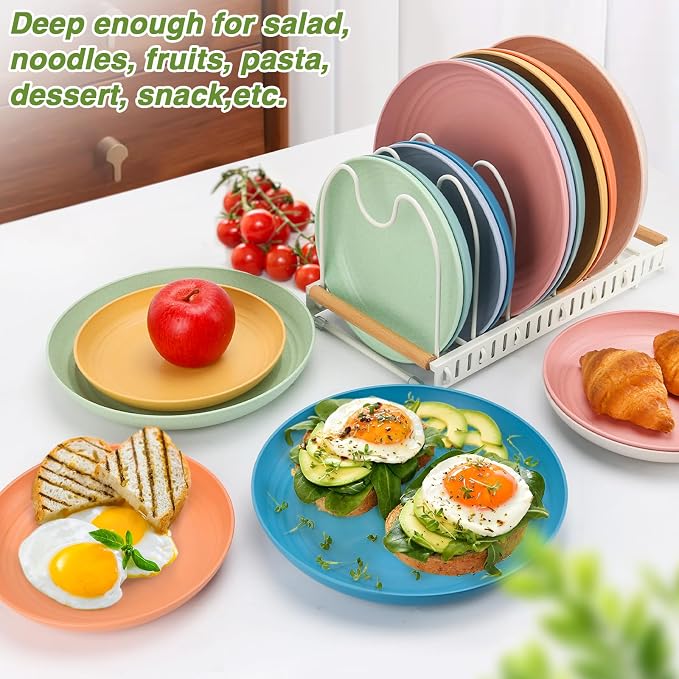 10 Inch Wheat Straw Dinner Plates Set of 8, Unbreakable Plastic Reusable Plates - Image 3