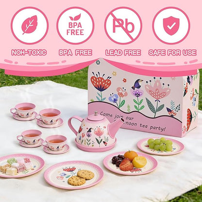 Tea Party Set for Little Girls, Pretend Tin Teapot Set - Image 4