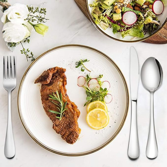 60-Piece Silverware Flatware Set, E-far Stainless Steel Dinner Cutlery Utensil - Image 5