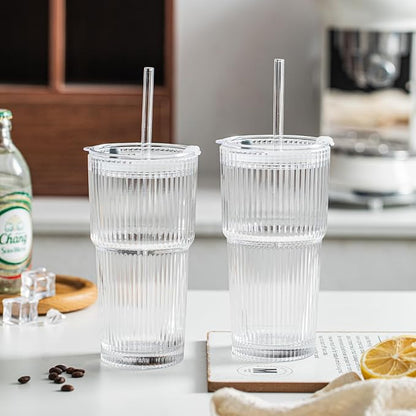 INSETLAN 6-Piece Glassware Set – 20 oz Ribbed Glass Tumblers - Image 8