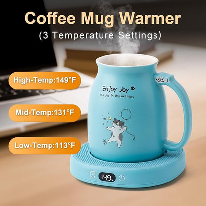 Coffee Mug Warmer Cat Mug Set for Desk Electric Heated Cup Tea Candle Plate | - Image 2