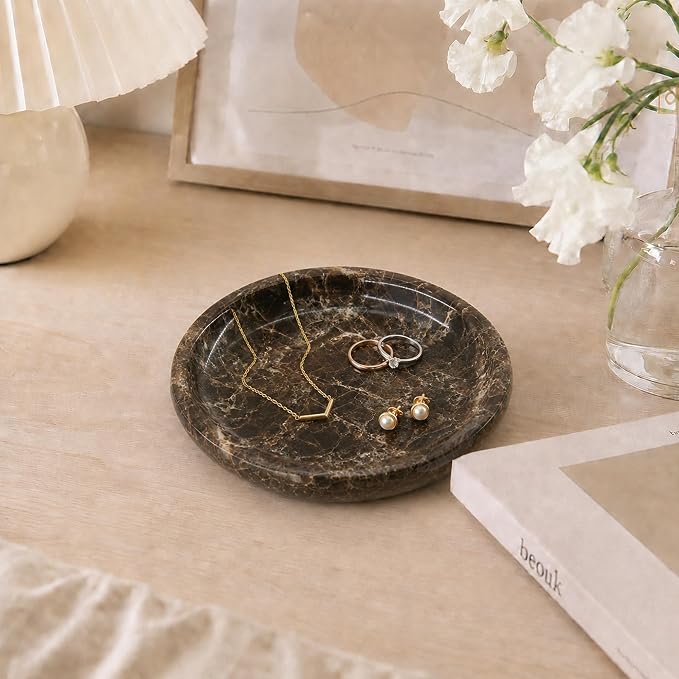 Small Natural Marble Jewelry Tray Key Plate Holder Dish Trinket Decor Catch All - Image 5