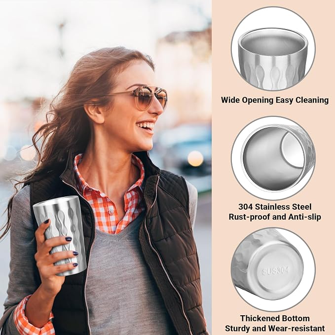 Stainless Steel Double Wall Cups, 16 oz Insulated Tumbler, 8 Pack Unbreakable - Image 4