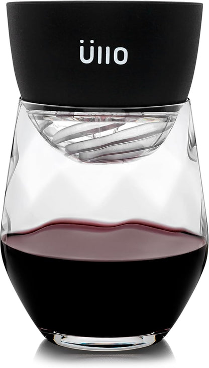 Üllo Aer Crystal Stemless Wine Glasses with Aerating Swirl Design for Enhanced Flavor, Clear, Set of 4