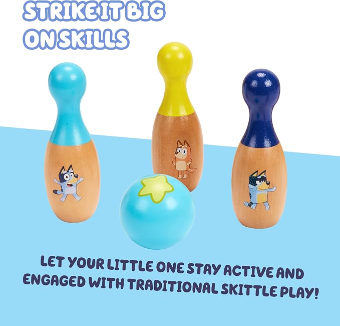 Bluey Wooden Bowling Set, 6 Character Pins, Indoor & Outdoor | Durable wood - Image 5