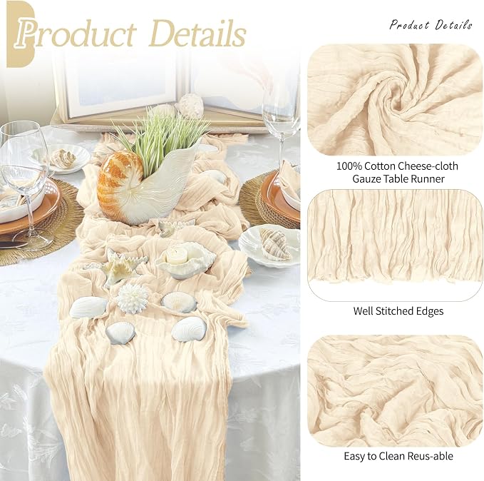 6 Pack Ivory Cheesecloth Table Runner 17x108 Inch Semi Sheer Boho Gauze Cheese - Image 5