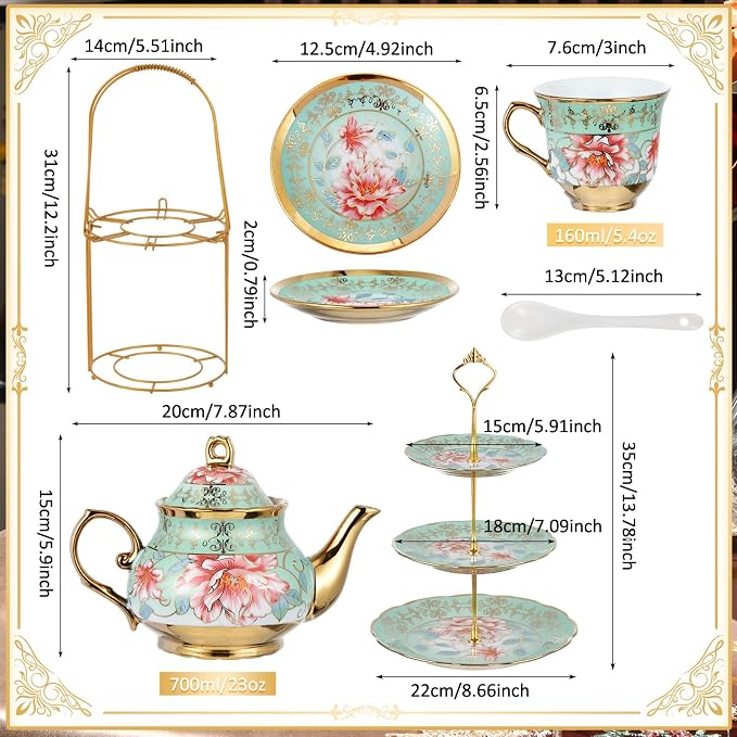21 Pcs Porcelain Tea Set for Women Tea Party - Image 2