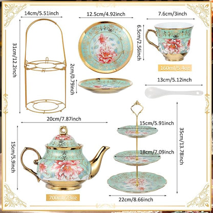 21 Pcs Porcelain Tea Set for Women Tea Party - Image 2