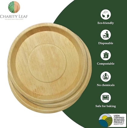 Charity Leaf Disposable Palm Leaf 13" Deep Round Trays (100 pieces) Bamboo Like Serving Platters, Disposable Boards, Eco-Friendly Dinnerware For Weddings, Catering, Events