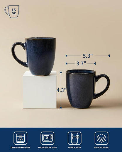 Pokini Coffee Mug 15 oz, Ceramic Coffee Mugs Set of 4, Reactive Glaze Mug - Image 2